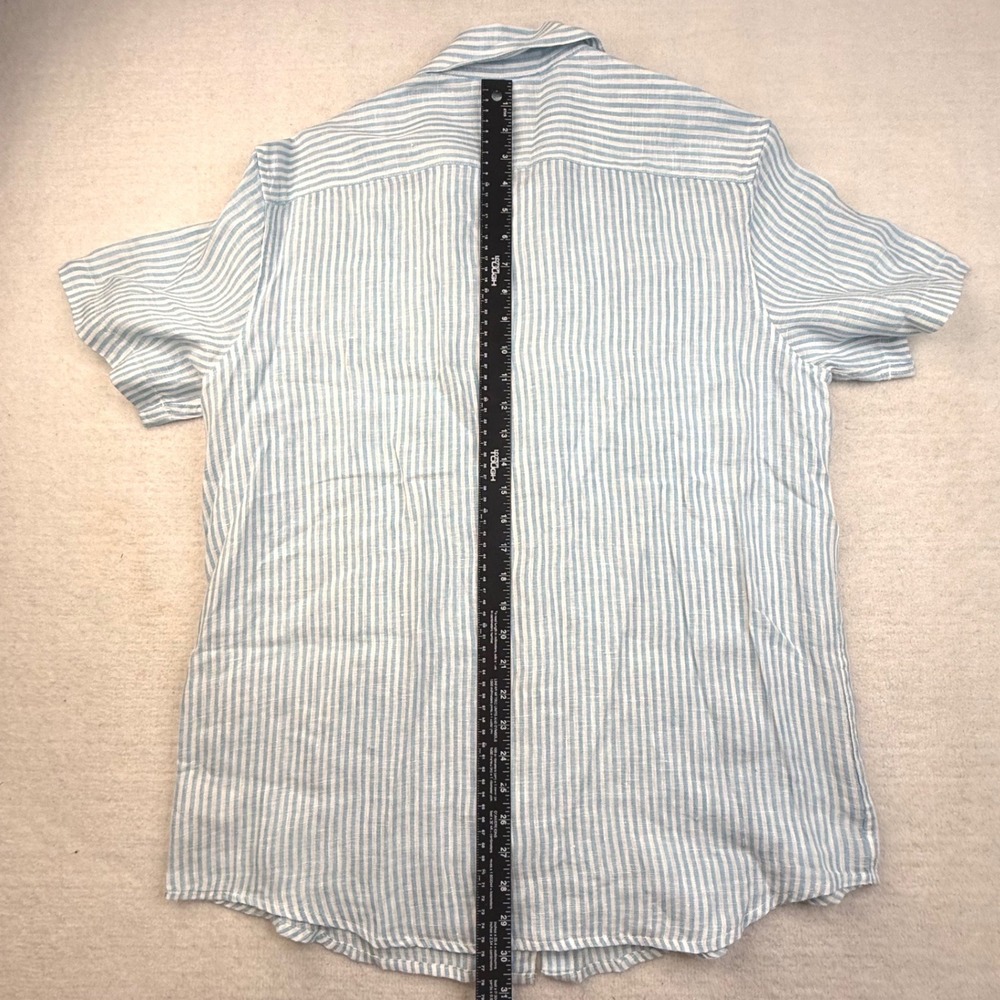 Caribbean Joe Mens Large Blue White Striped 100% Linen Shirt nautical resort - Picture 5 of 6